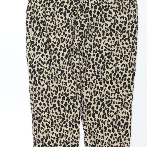 ZARA Women Beige Leopard Print Paperbag Trousers Size 12