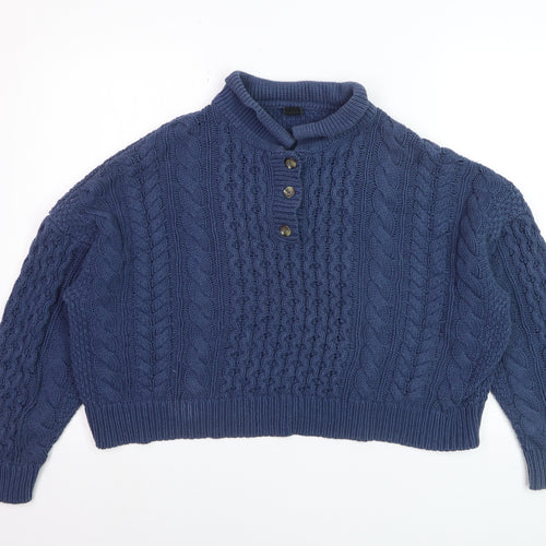 Selan Outfitters Womens Blue Cable Knit Henley Jumper M