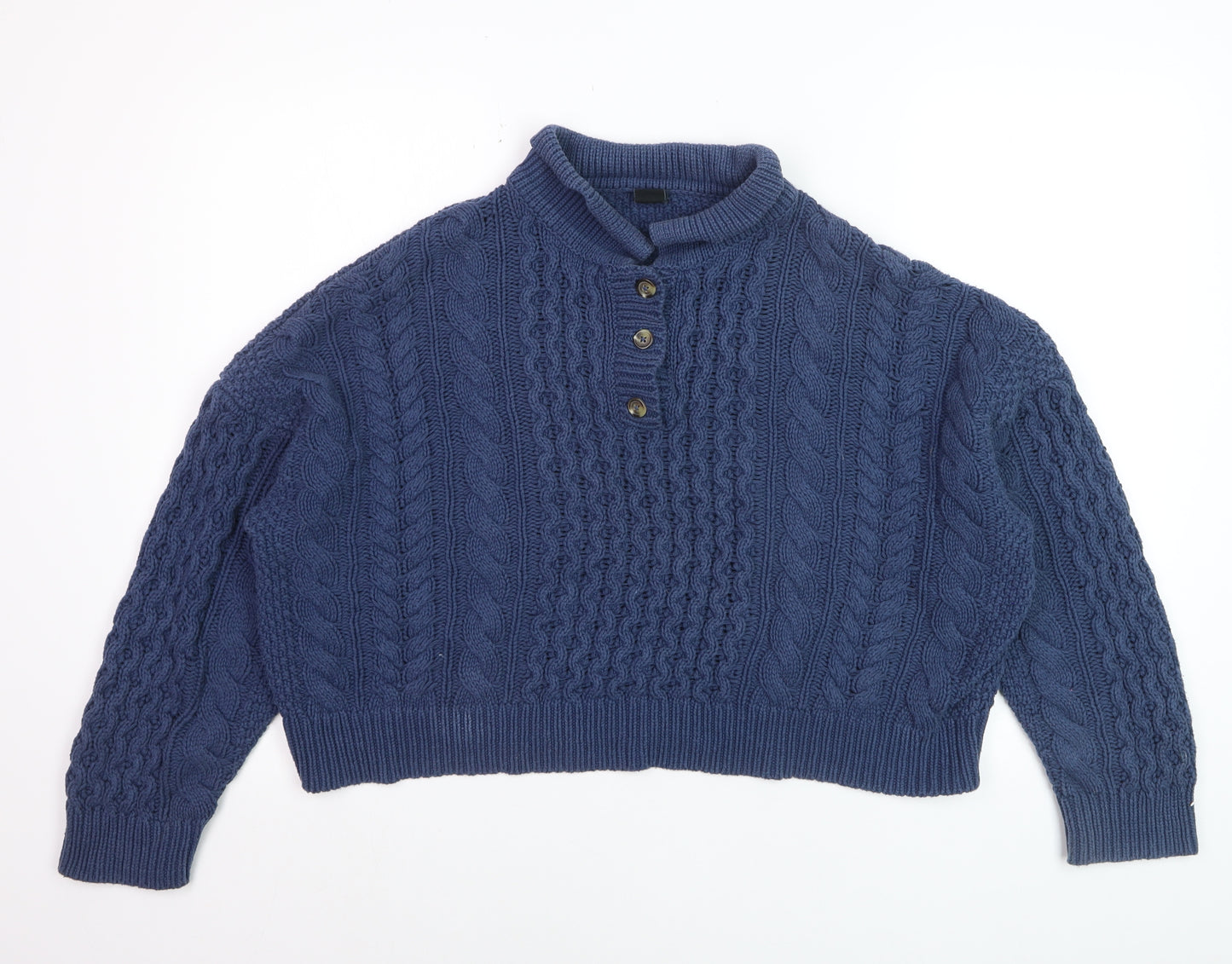 Selan Outfitters Womens Blue Cable Knit Henley Jumper M