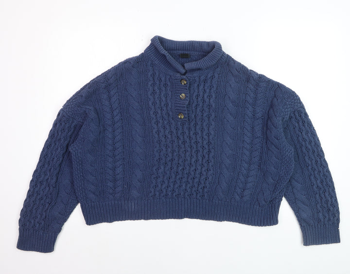 Selan Outfitters Womens Blue Cable Knit Henley Jumper M