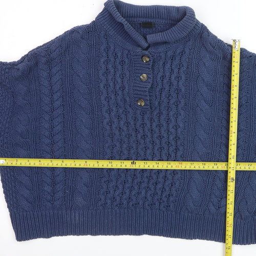 Selan Outfitters Womens Blue Cable Knit Henley Jumper M