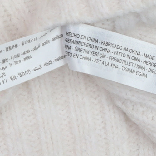 ZARA Women Ivory Roll Neck Ribbed Knit Wool Blend Jumper Size S