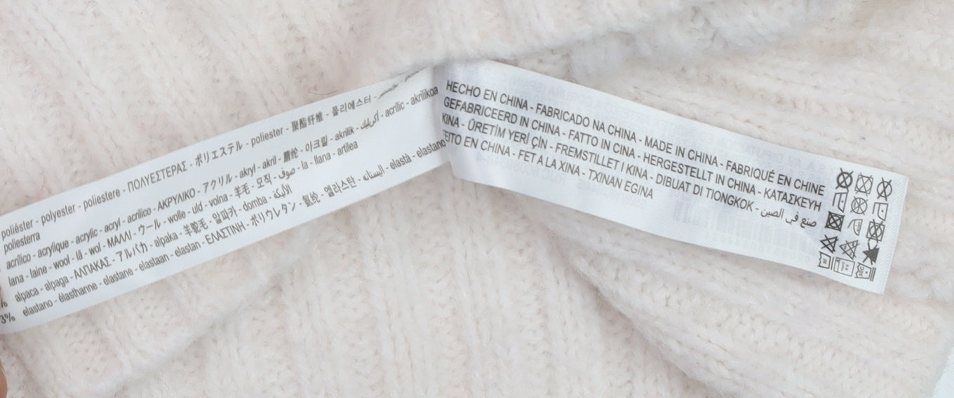 ZARA Women Ivory Roll Neck Ribbed Knit Wool Blend Jumper Size S