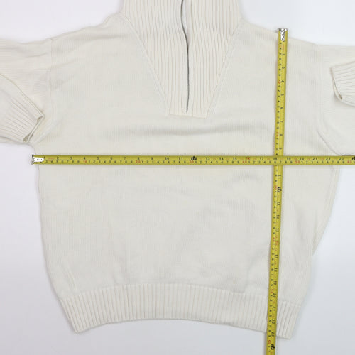 ZARA Women’s Ivory High Neck Zip Cotton Jumper XL Relaxed Fit