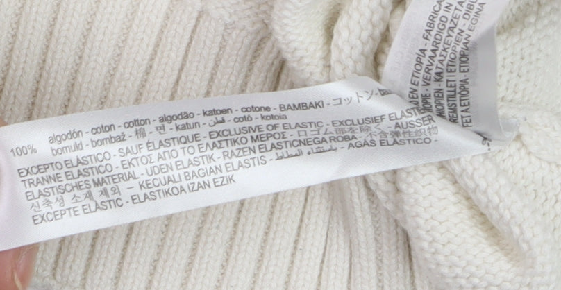 ZARA Women’s Ivory High Neck Zip Cotton Jumper XL Relaxed Fit