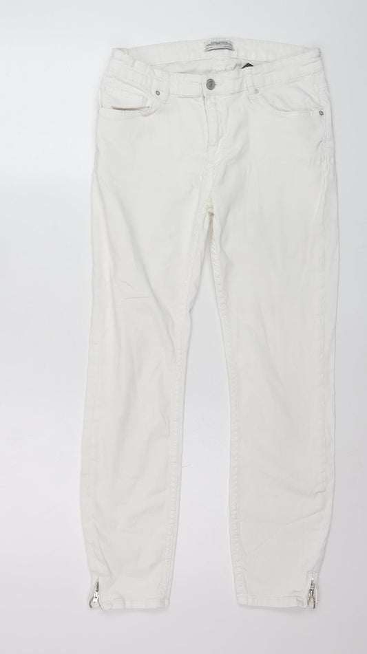 Zara Woman White Slim Fit Ankle Zip Jeans Size 14