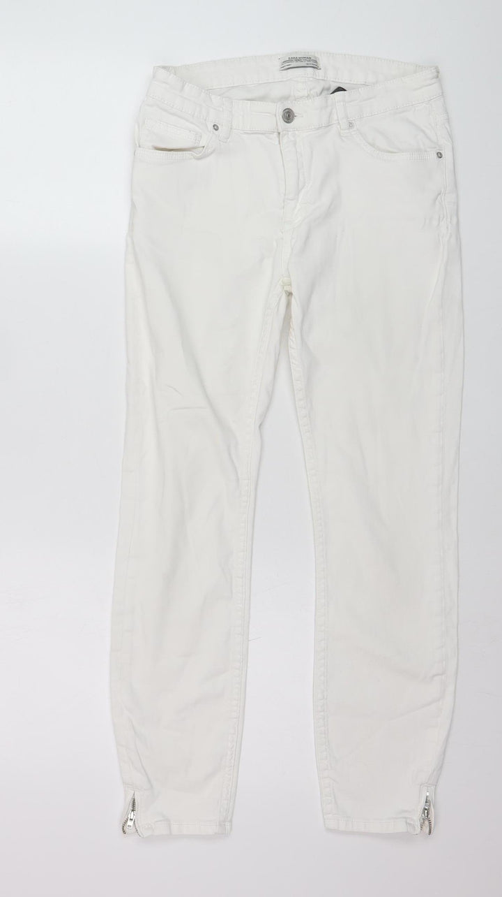 Zara Woman White Slim Fit Ankle Zip Jeans Size 14