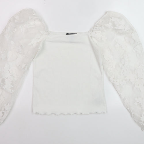 New Look Women's White Cropped Blouse Size 8 Puff Sleeve