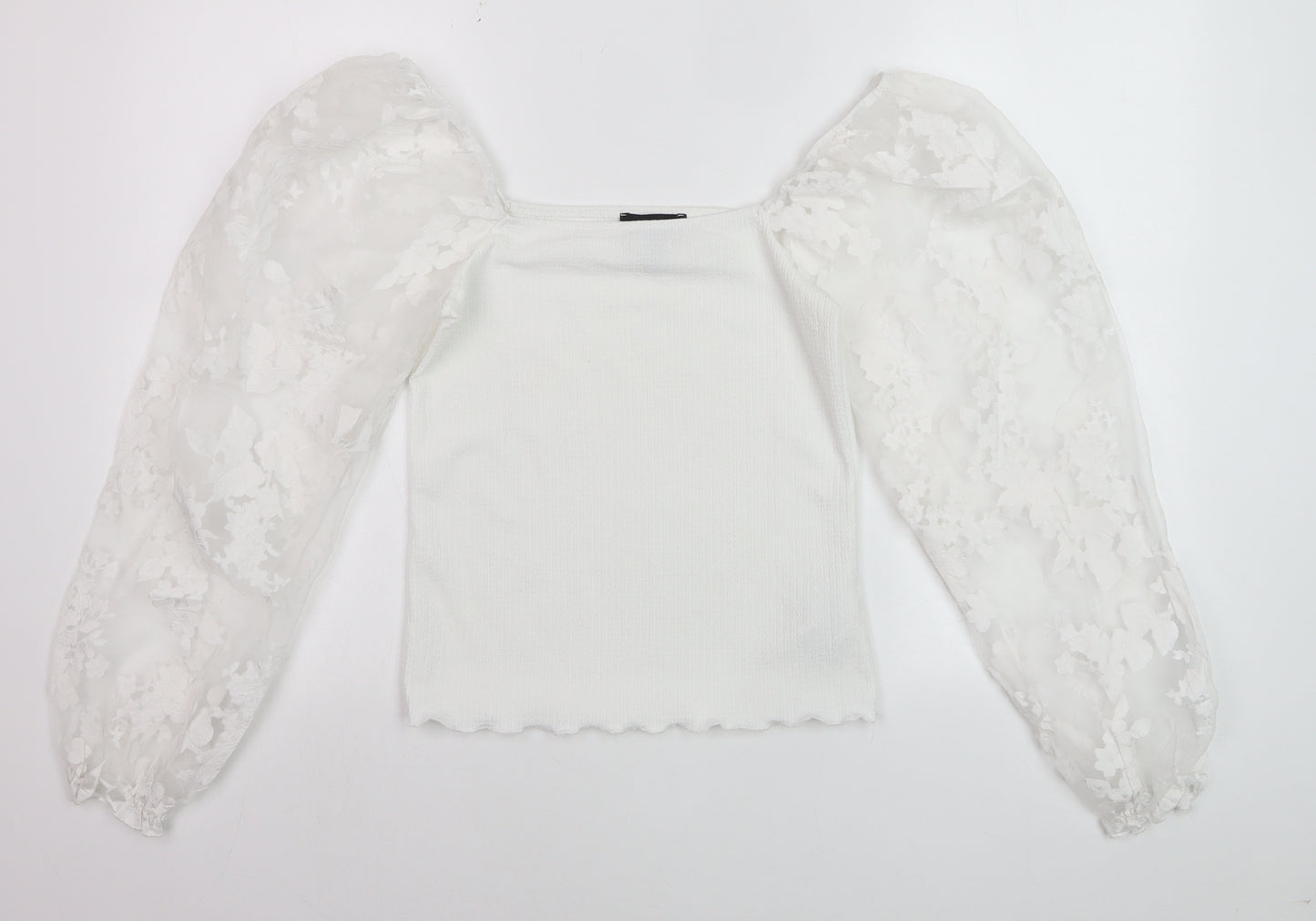 New Look Women's White Cropped Blouse Size 8 Puff Sleeve