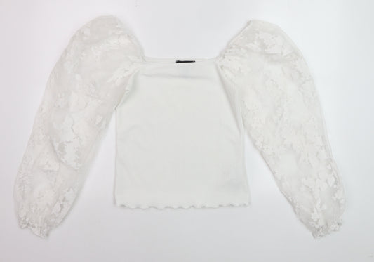 New Look Women's White Cropped Blouse Size 8 Puff Sleeve