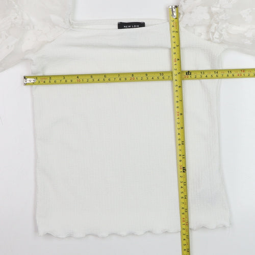 New Look Women's White Cropped Blouse Size 8 Puff Sleeve