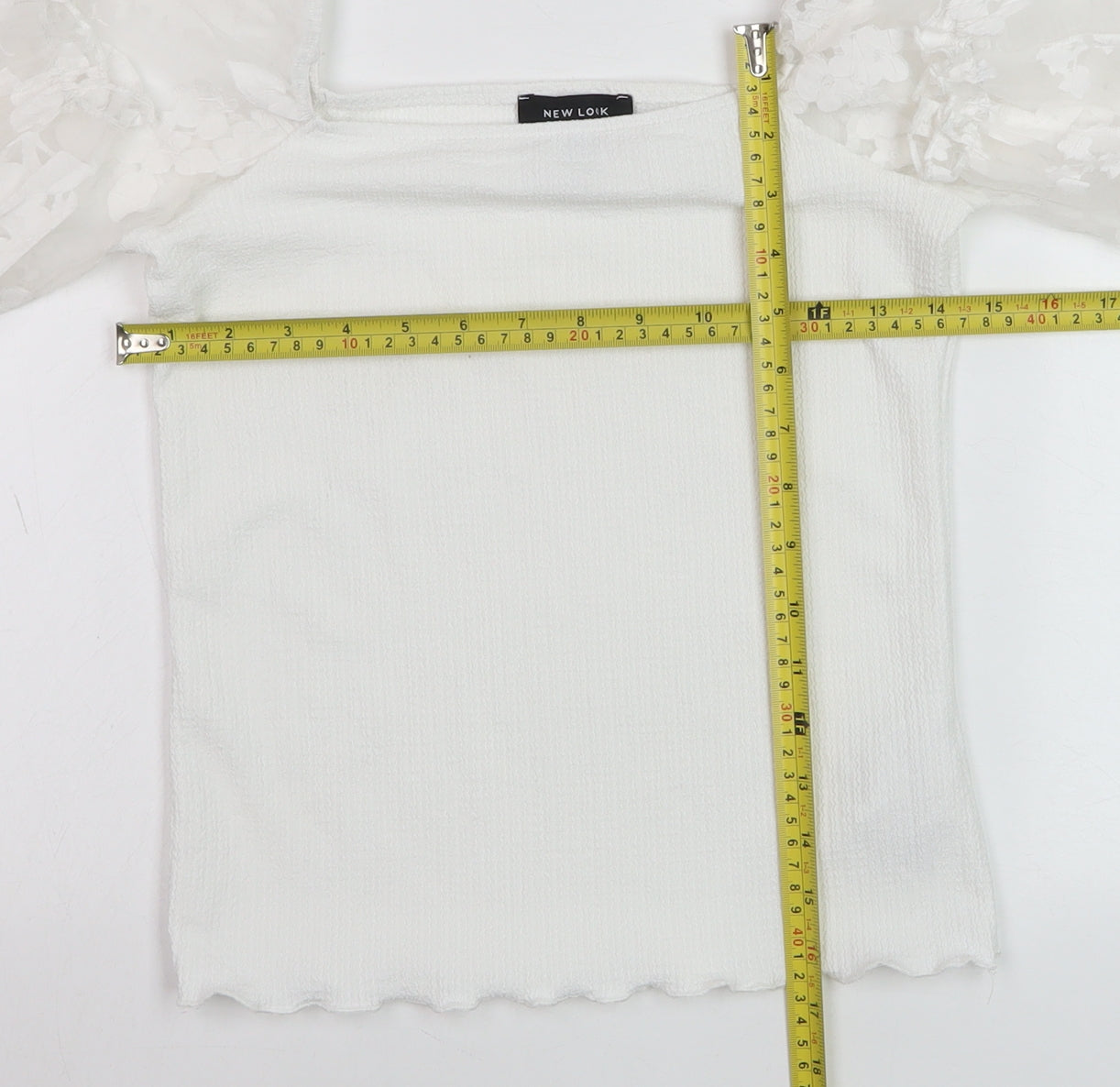 New Look Women's White Cropped Blouse Size 8 Puff Sleeve