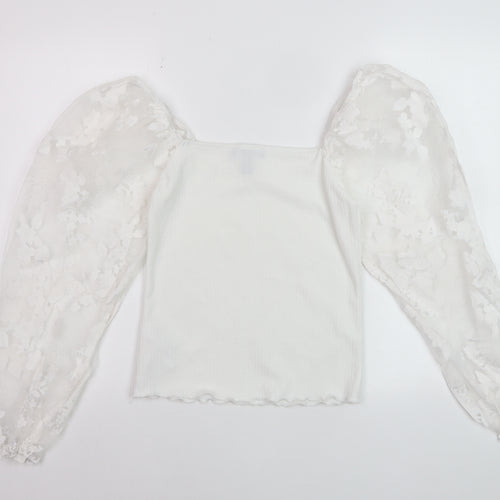 New Look Women's White Cropped Blouse Size 8 Puff Sleeve