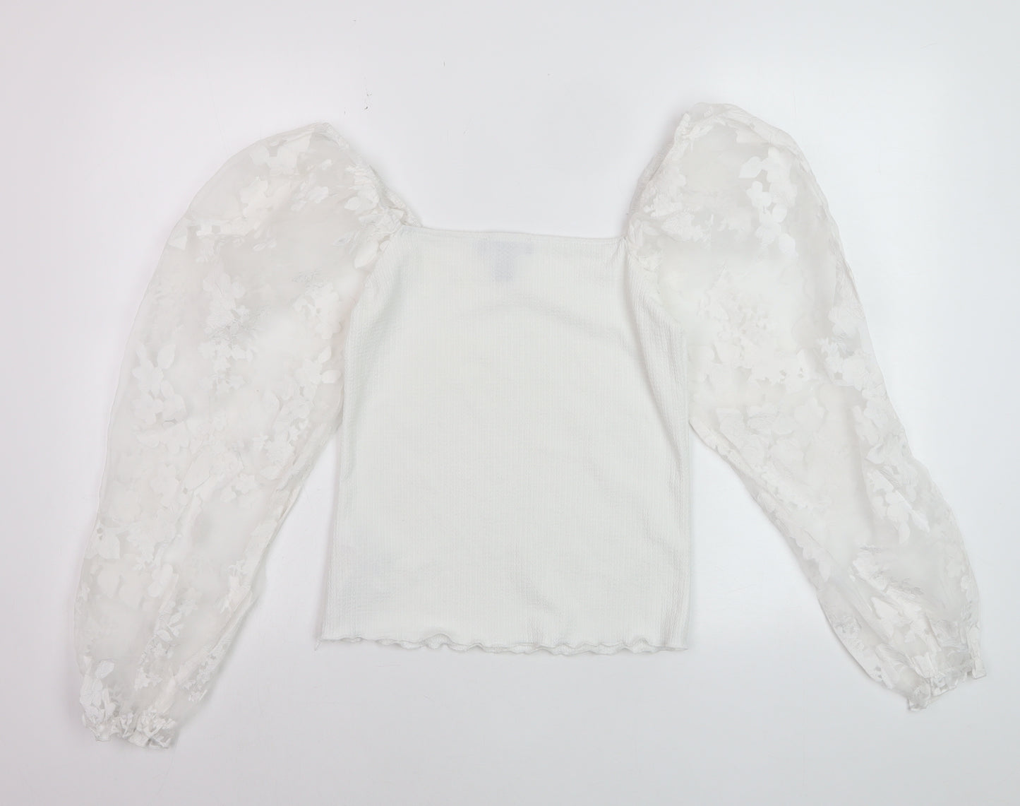 New Look Women's White Cropped Blouse Size 8 Puff Sleeve