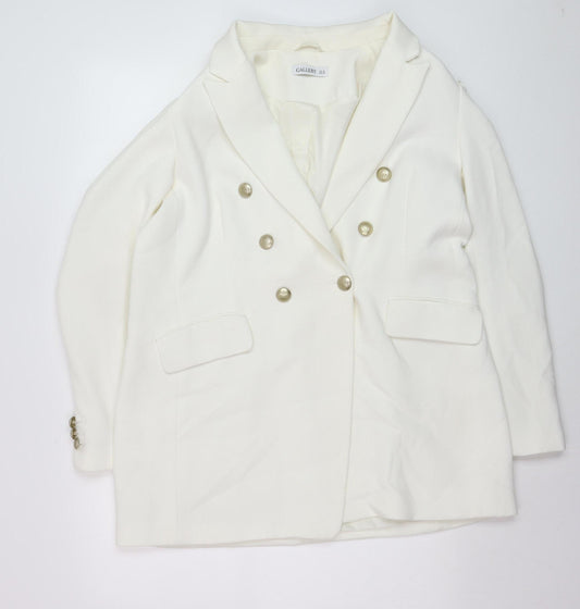 Gallery Women White Double-Breasted Blazer Jacket UK 12 Classic Fit