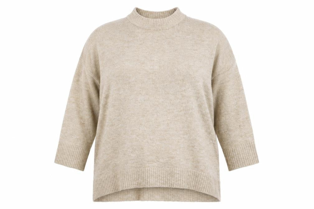 Front view of Only Women's Beige XL Mock Neck Knit jumper