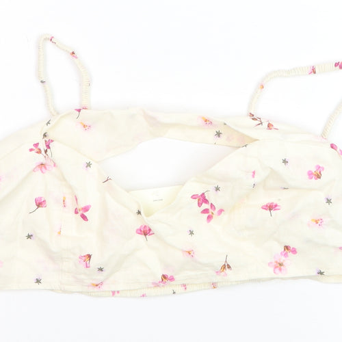 H&M Women’s Ivory Floral Linen Blend Camisole Top Size L