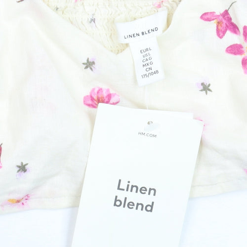 H&M Women’s Ivory Floral Linen Blend Camisole Top Size L