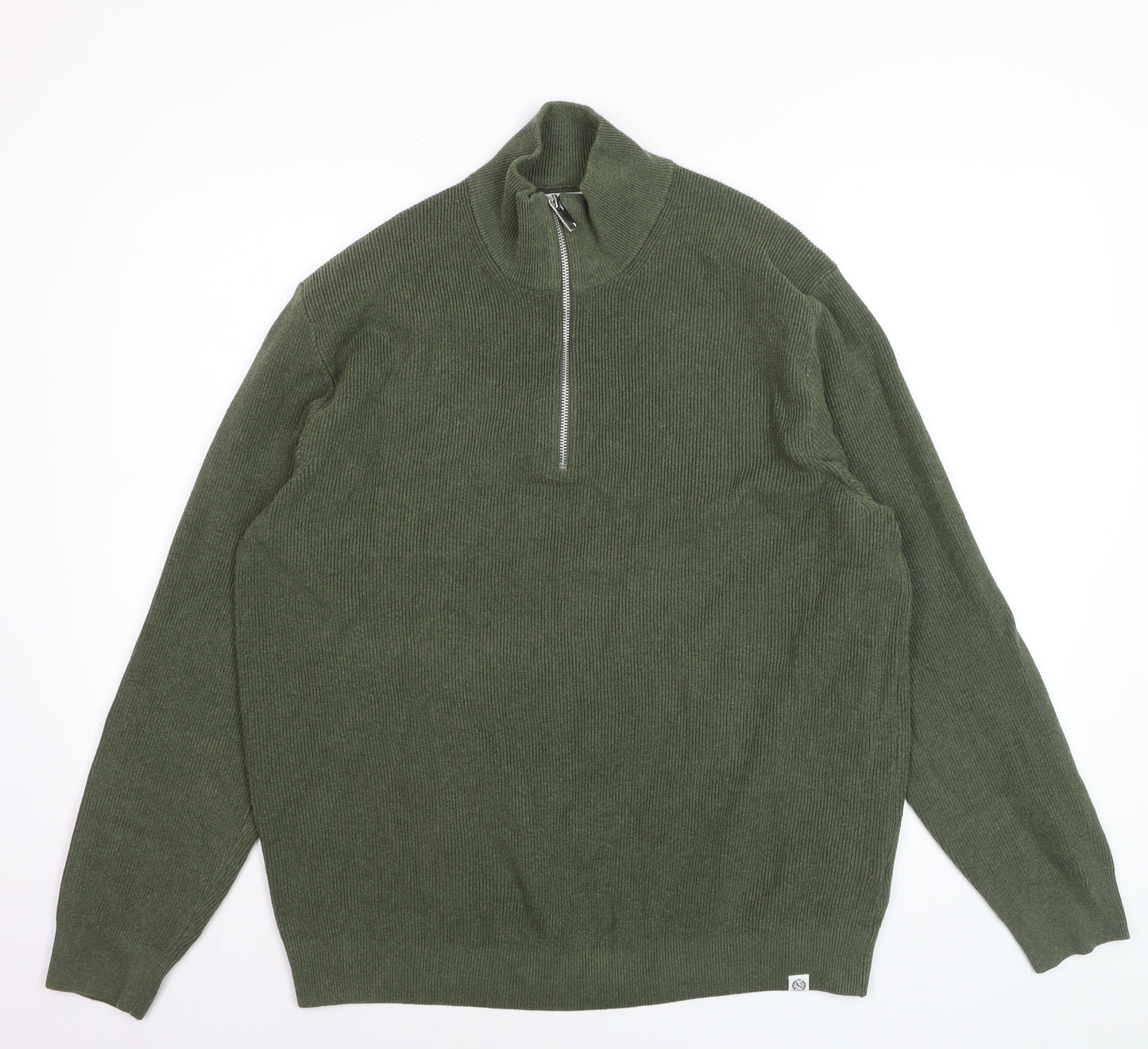 Marks and Spencer Men's Green XL 1/2 Zip Cotton Blend Jumper