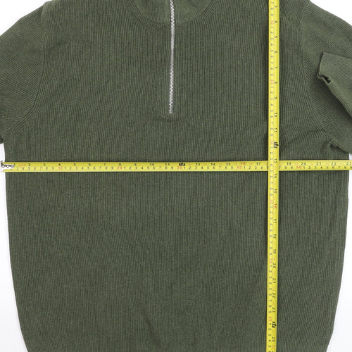 Marks and Spencer Men's Green XL 1/2 Zip Cotton Blend Jumper