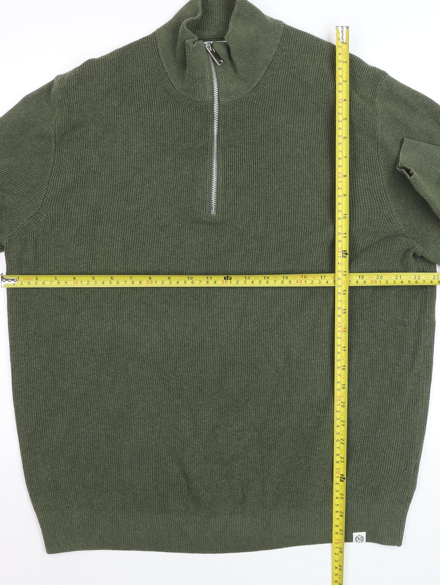Marks and Spencer Men's Green XL 1/2 Zip Cotton Blend Jumper
