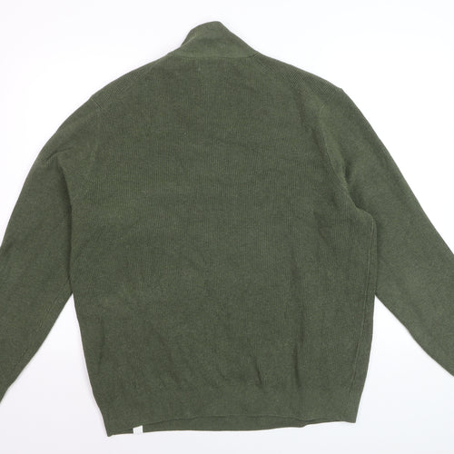 Marks and Spencer Men's Green XL 1/2 Zip Cotton Blend Jumper