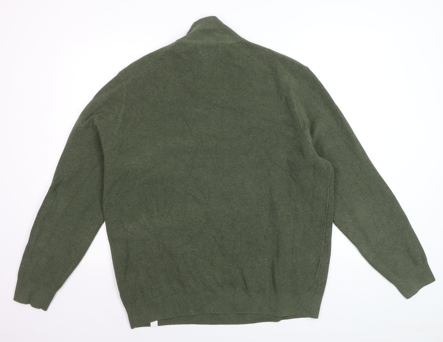 Marks and Spencer Men's Green XL 1/2 Zip Cotton Blend Jumper