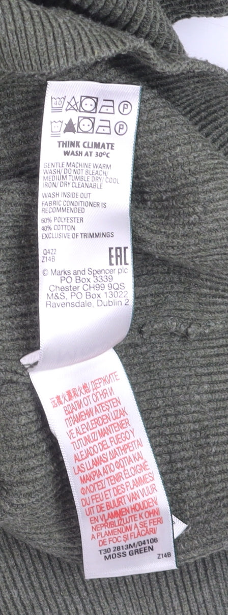 Marks and Spencer Men's Green XL 1/2 Zip Cotton Blend Jumper