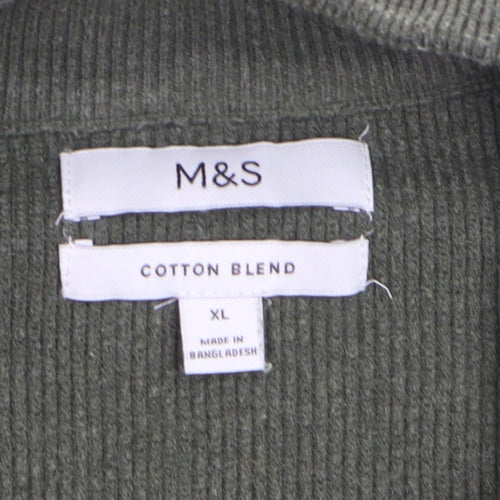 Marks and Spencer Men's Green XL 1/2 Zip Cotton Blend Jumper