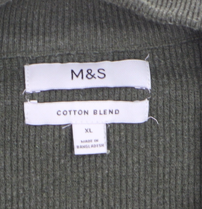 Marks and Spencer Men's Green XL 1/2 Zip Cotton Blend Jumper