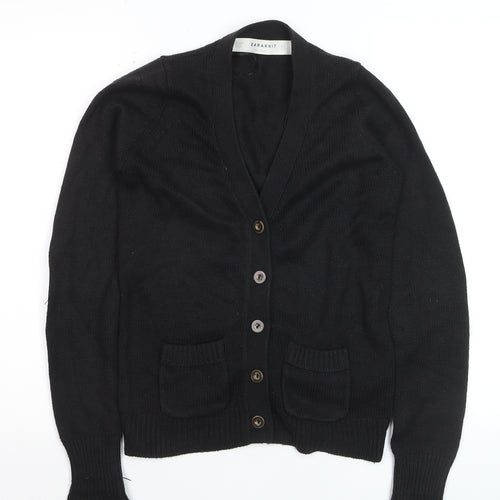 ZARA Women Black V-Neck Cardigan S Acrylic Angora Knit