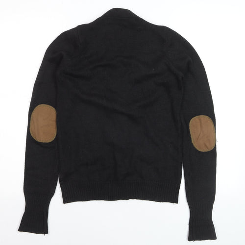 ZARA Women Black V-Neck Cardigan S Acrylic Angora Knit