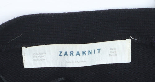 ZARA Women Black V-Neck Cardigan S Acrylic Angora Knit