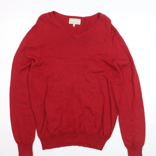 Racing Green Men's Red V-Neck Cotton Jumper Size M