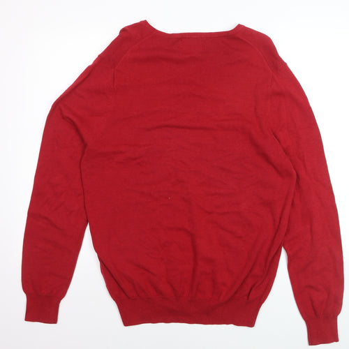 Racing Green Men's Red V-Neck Cotton Jumper Size M