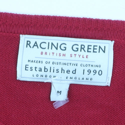 Racing Green Men's Red V-Neck Cotton Jumper Size M
