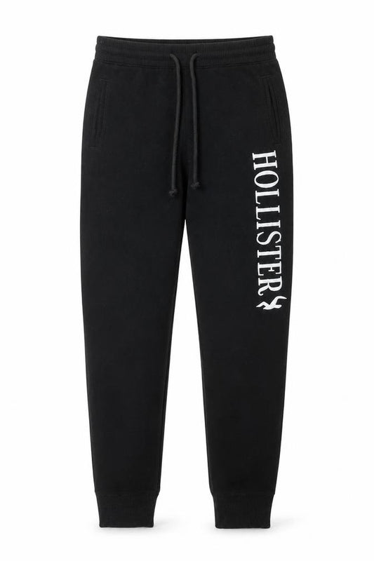Front view of Hollister Men Black Small Sweatpants Jogger Cotton Blend Tapered Fit