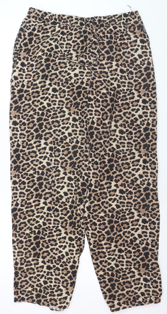 Gallery Womens Brown Leopard Print Elastic Waist Trousers UK 12