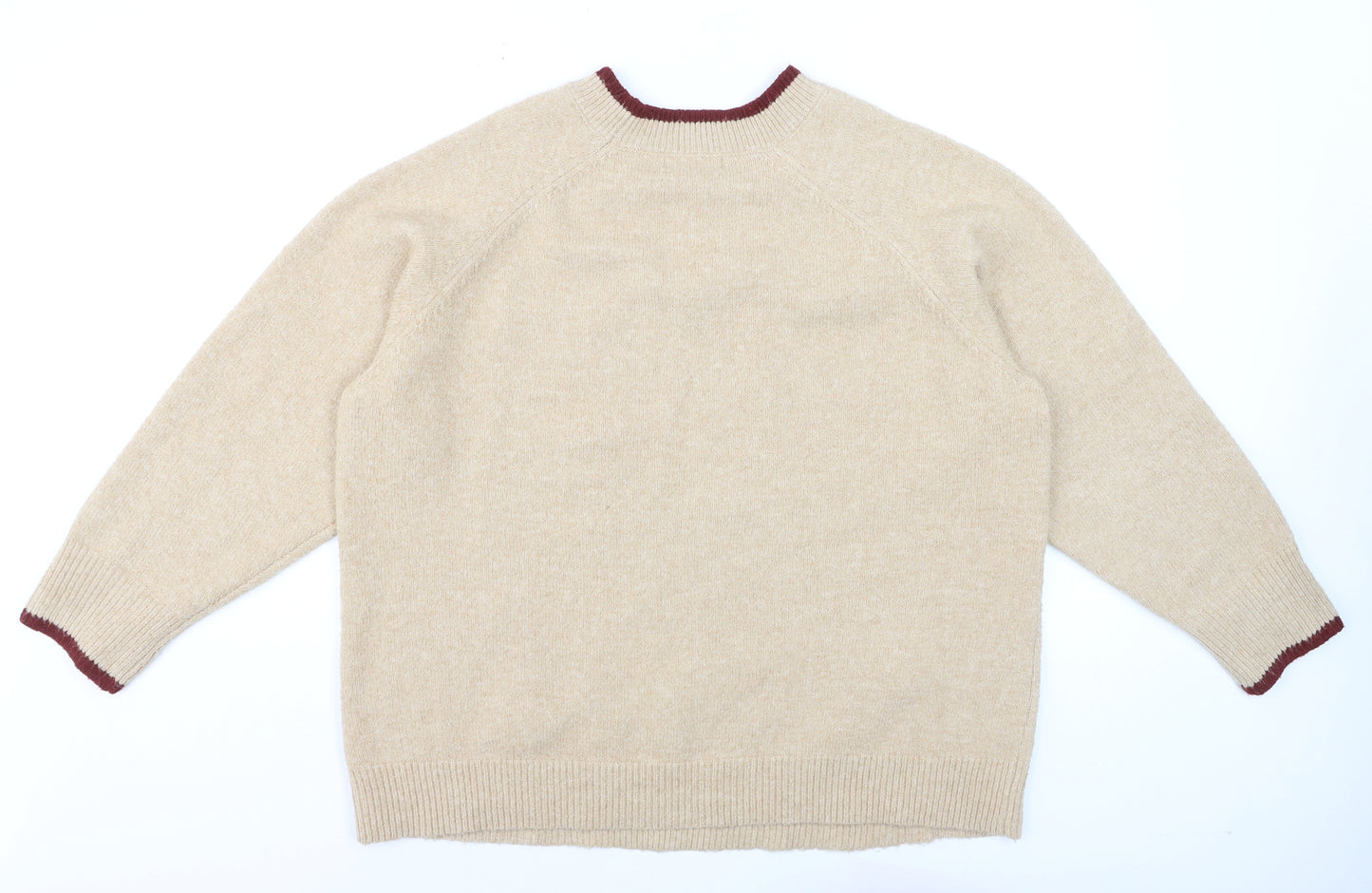 Autonomy Women Beige Embroidered Floral Plus Size 22 Crew Neck Jumper