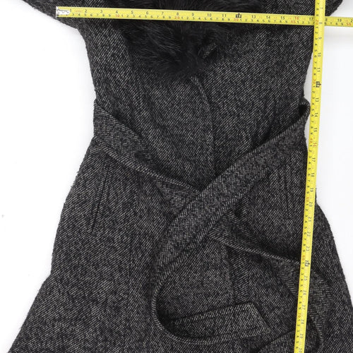 Gallery Women’s Grey Wool Blend Belted Faux Fur Collar Long Coat Size 12