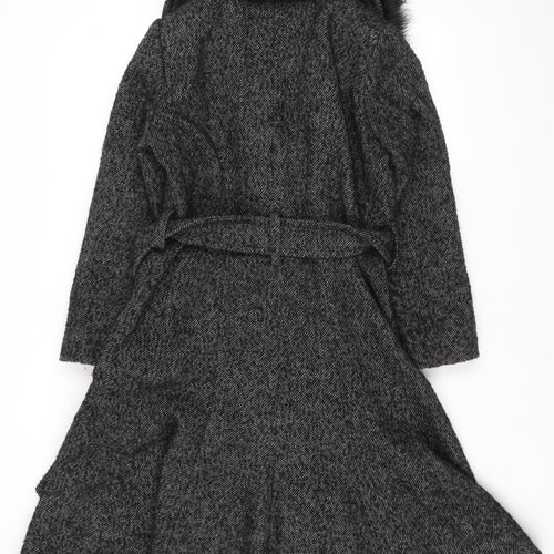 Gallery Women’s Grey Wool Blend Belted Faux Fur Collar Long Coat Size 12