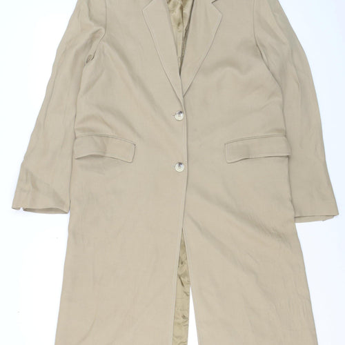 ZARA Women Beige Long Overcoat Size S Classic Business Style