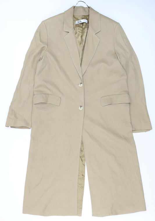 ZARA Women Beige Long Overcoat Size S Classic Business Style