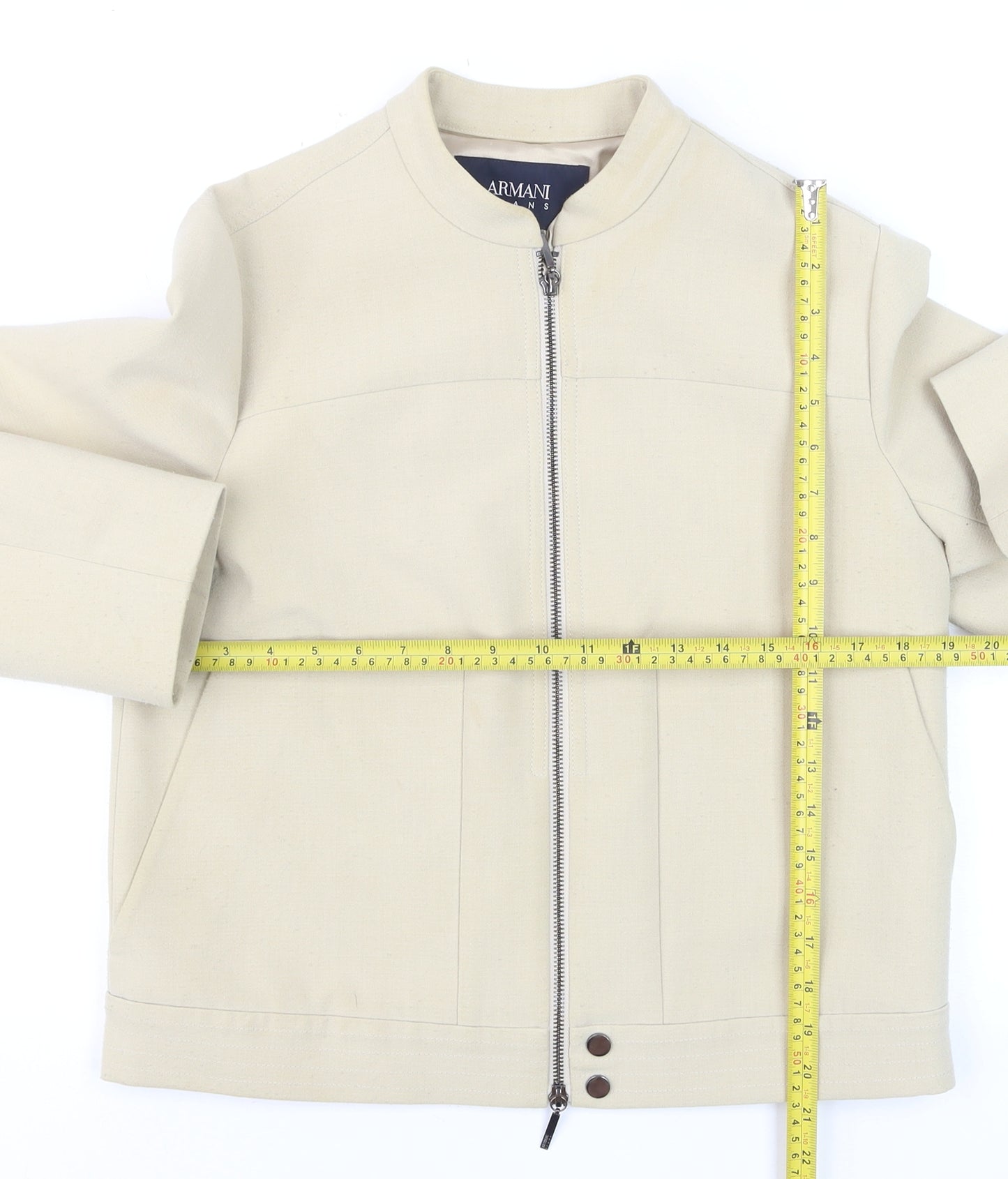 Armani Jeans Women’s Beige Short Twill Zip Jacket Size 16