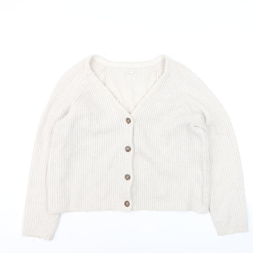Fat Face Women Ivory Chunky Knit Cardigan Size 14 V-Neck Alpaca Blend