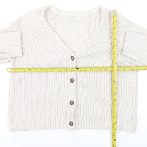 Fat Face Women Ivory Chunky Knit Cardigan Size 14 V-Neck Alpaca Blend