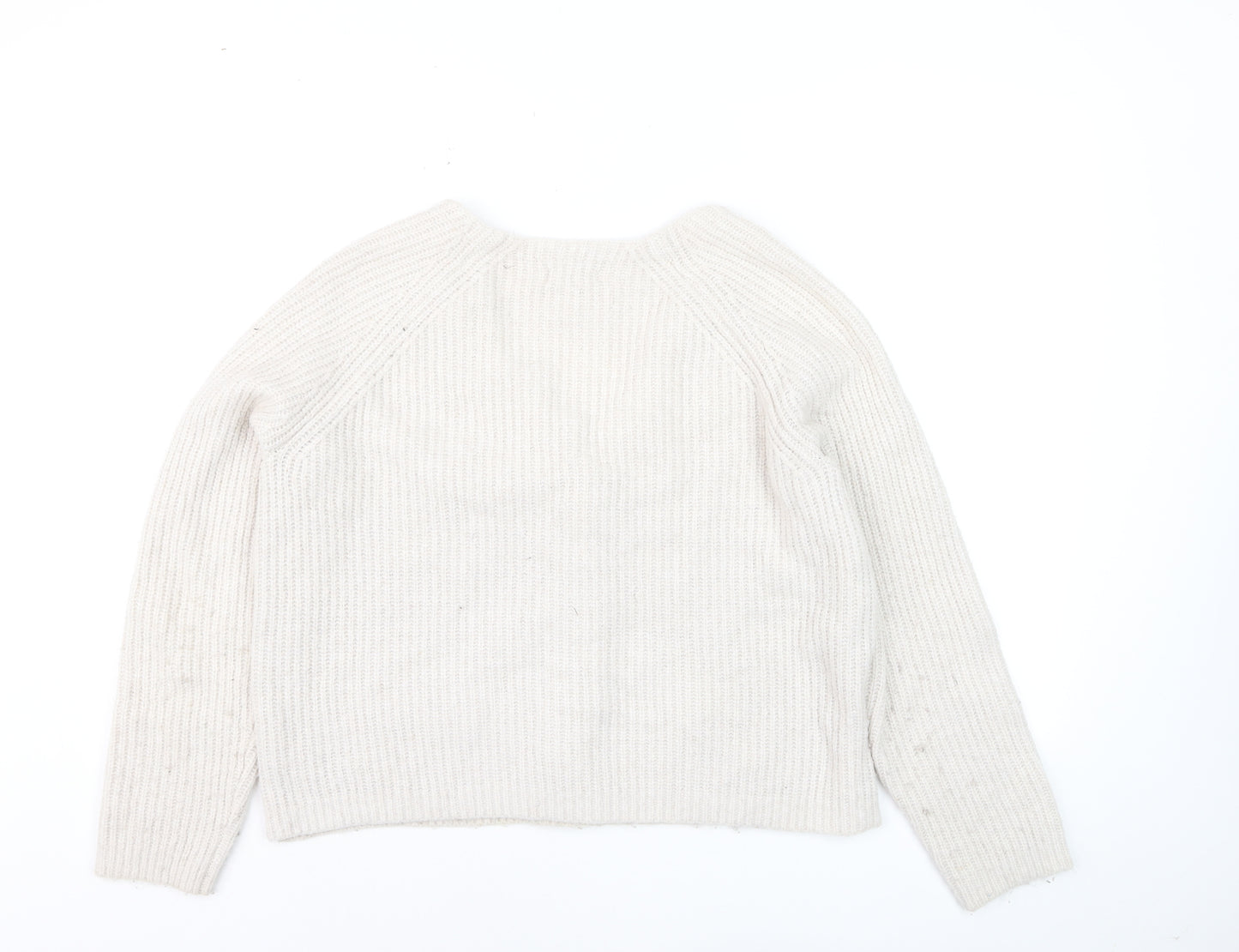 Fat Face Women Ivory Chunky Knit Cardigan Size 14 V-Neck Alpaca Blend