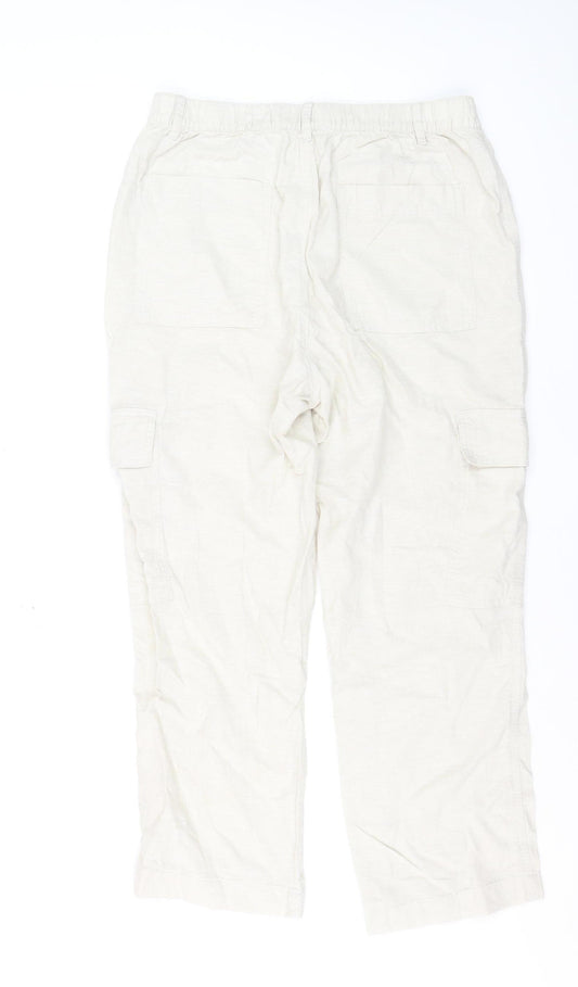 Dunnes Women Beige Linen Cotton Cargo Trousers Size 12