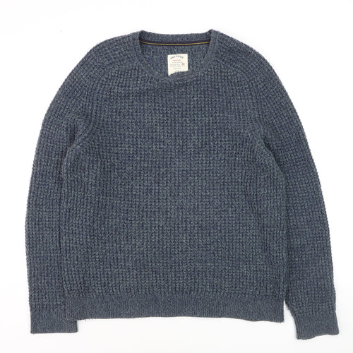 Fat Face Men's Blue Waffle-Knit Wool Pullover Jumper Size M