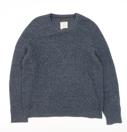 Fat Face Men's Blue Waffle-Knit Wool Pullover Jumper Size M